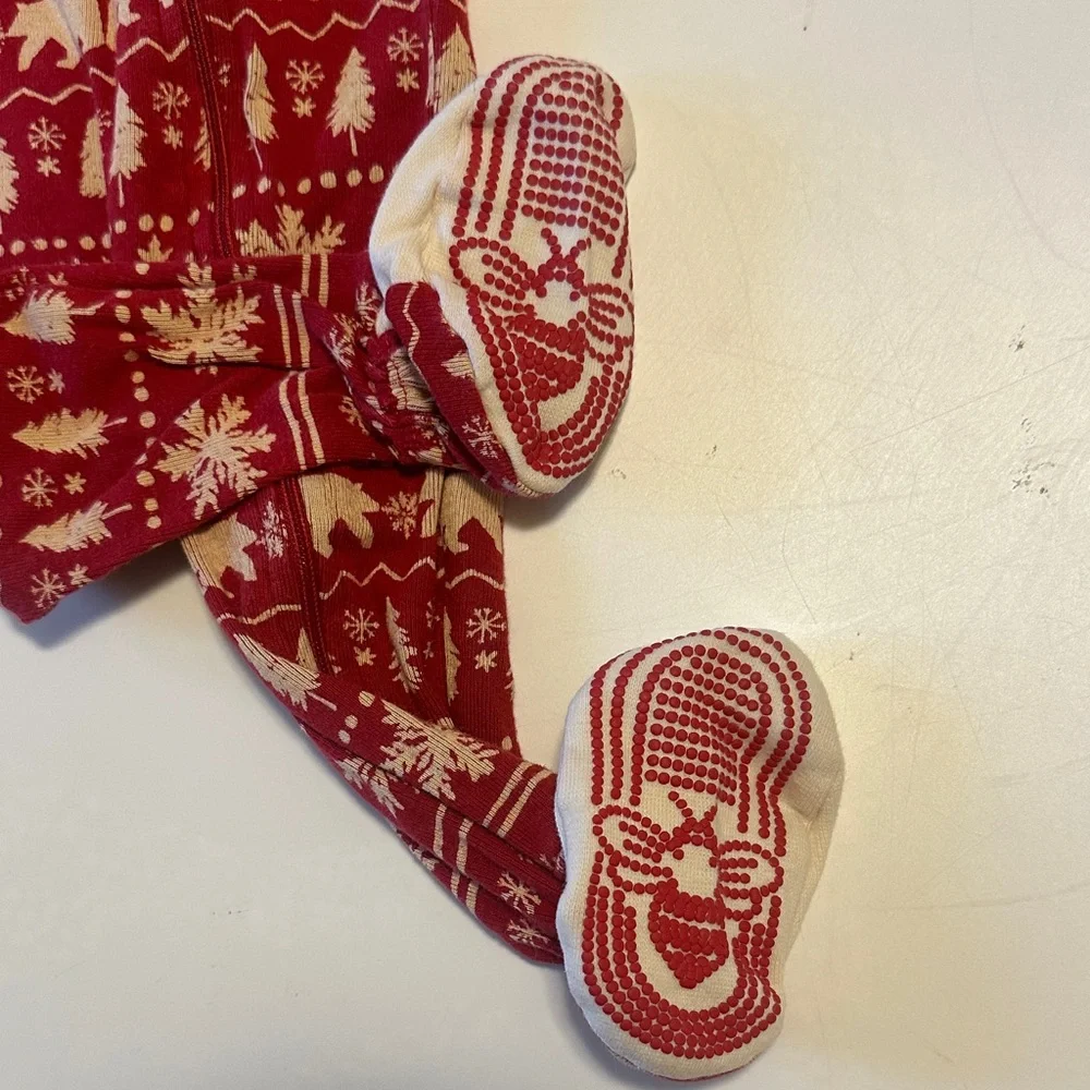 Burt's Bees Baby Red and Cream Patterned Footie
